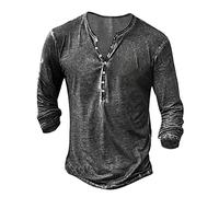 Chemise pour homme vintage aztèque à manches longues Henley - Imprimé 3D - Décontracté - Léger - Col en V - Col en V - Décontracté - Ample, Chemises Henley à manches longues pour homme Gris, XXL