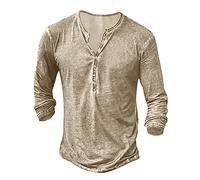 Chemise pour homme vintage aztèque à manches longues Henley - Imprimé 3D - Décontracté - Léger - Col en V - Col en V - Décontracté - Ample, Chemises Henley vintage pour homme Kaki, L