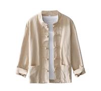 Chemise pour hommes - Costume traditionnel Tang à manches longues - Uniforme de Kung Fu, boutons en forme de grenouille chinoise, tissu léger, veste élégante pour l'été et les occasions culturelles