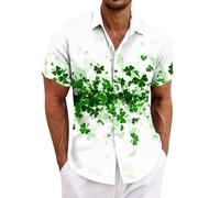 Chemise pour la Saint Patrick pour homme, chemise à manches courtes, trèfle vert, chemise d'été légère, chemise d'été Lucky St. Patty's Day pour homme, chemise irlandaise pour homme, #7 - Blanc, XL
