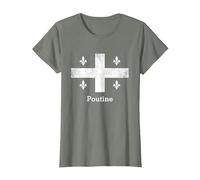 Chemise Québec Poutine - Drapeau Québec - Fluer de Lys T-Shirt, Femme, Vert Kaki chiné, M