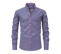Chemise rayée à manches longues boutonnée pour homme - Col à revers - Coupe droite - Pour les occasions - Pour l'occidental, pour polyvalent, pour éleveur, pour superbe, pour les bords, pour le