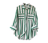 Chemise rayée à manches longues pour femme pour le travail - Rayures verticales - Décontractée - Manches longues - Chemise en coton pour femme - Blanc, Vert, M