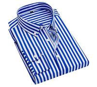 Chemise rayée boutonnée à manches longues pour homme, coupe classique, décontractée, élégante, chemise d'affaires avec lignes verticales, chemise rayée légère et confortable pour homme, claire, L