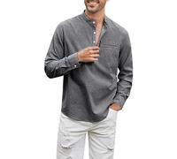 Chemise rayée décontractée pour homme avec poche, chemise de travail boutonnée, t-shirt Henley décontracté, tissu respirant confortable à porter au quotidien, gris, XL