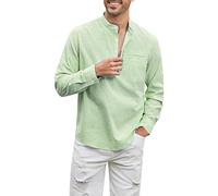 Chemise rayée décontractée pour homme avec poche, chemise de travail boutonnée, t-shirt Henley décontracté, tissu respirant confortable à porter au quotidien, Vert, XL