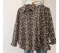 Chemise rétro à imprimé léopard pour femme, printemps-été. Col claudine, manches longues, ample. Sortie quotidienne/légère vie sociale. Top de mode respirant et ajusté L,M,S,XL,XXLMotif texturéPolyest