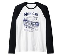 Chemise Retro State Michigan Est 1837 Great Detroit Lakes Manche Raglan