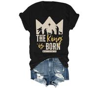 Chemise rétro « The King is Born » pour homme et femme, Noir , S