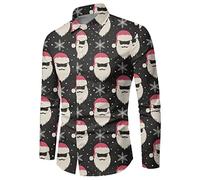 Chemise rouge à carreaux pour homme - Chemise de Noël pour homme en hiver - Manches longues - Boutonnière - Impression complète - Chemises amusantes avec atmosphère spéciale - Chemise blanche pour