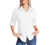 Chemise safari pour femme UPF 50 protection solaire UV à séchage rapide à manches longues pour la randonnée, la marche, la pêche, les voyages, blanc, S