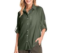 Chemise safari pour femme UPF50+ - Protection solaire UV - Séchage rapide - Légères et réglables - Manches longues - Pour randonnée, trekking, camping, ag, XXL