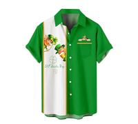 Chemise Saint Patrick Homme Irlandais Fête Tee Shirt Party Trèfle De Vert Drôle T-Shirt Chemise À Manches Courtes Homme Saint-Patrick Fête Déguisement (P-2-White, XL)