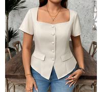 Chemise sans col à manches courtes avec motif vintage de pièces de monnaie, grande taille. Tenue de bureau décontractée pour le printemps/été, tenue pour la fête des mères, tenue d'église pour femmes,