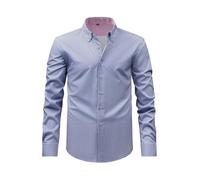 Chemise sans Repassage Homme - Chemise Homme à Manches Longues Motif Carreaux rayé élastique Confortable décontractée Nouvelle Saison Printemps Automne