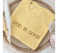 Chemise simple brodée de la foi chrétienne "Dieu est bon", chemise de couleur confortable en cadeau, chemise de foi, t-shirt de foi, chemise de groupe d'église, t-shirt brodé à col rond pour femmes L,