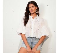 Chemise simple et à la mode au style bohème avec manches ballons brodées de motifs ajourés au hasard L,M,S,XSUnicoloreTissu tissé
