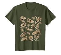 Chemise Squelette Dinosaure fossile Dinosaure crâne os paléontologie T-Shirt, Enfant, Olive, 8 Ans