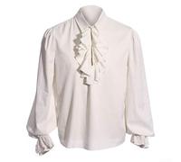 Chemise steampunk à col à volants pour homme, chemisier médiéval pirate et vampire à manches longues (2XL, blanc)