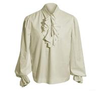 Chemise steampunk à col à volants pour homme, chemisier médiéval pirate et vampire à manches longues (L beige)