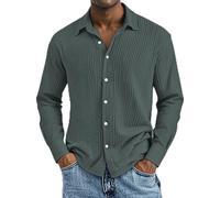 Chemise stretch pour homme - Manches longues - Coupe droite - En coton - Couleur unie - Pour loisirs, sport, fitness, plein air - Style basique décontracté - Festival, gris, L