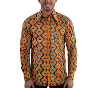 Chemise style rétro années 70 motifs fête drops turquoise - Orange - XXXL
