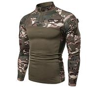 Chemise tactique à manches longues avec fermeture éclair 1 4 pour homme Style militaire Avec poches Pour airsoft Vêtement d'extérieur pour la chasse le camping la randonnée camouflage vert M