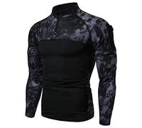Chemise Tactique à Manches Longues avec Fermeture éclair 1/4 pour Homme, Style Militaire, pour Airsoft, Vêtement d'extérieur pour la Chasse, Le Camping, la randonnée Python Noir Camouflage L