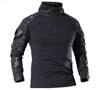 Chemise tactique militaire à manches longues respirante pour homme, t-shirt de combat à séchage rapide, haut d'extérieur avec fermeture éclair 1/4 sur le devant, camouflage, Python noir, L