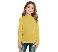 Chemise thermique à manches longues pour enfants - Couleur unie - Demi-cou - Pour filles et garçons - Automne et hiver - Couche de base chaude - Taille 16, jaune, 7-8 ans
