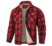 Chemise thermique en polaire pour homme, chaude, avec doublure intérieure en flanelle, manches longues, style bûcheron, à carreaux, doublée, avec poches, veste d'hiver, pour l'extérieur, rouge, L