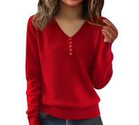 Chemise thermique pour femme - Chemisier ample à col en V et manches longues en tricot avec boutons - Coupe ample - Pull grande taille - Effet amincissant - T-shirt polyvalent pour l'entraînement au