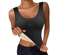 Chemise thermique pour fille - Débardeurs doublés - Couche de base pour temps froid - Chemises thermiques longues en soie - Sous-vêtements thermiques pour femme, Noir , L