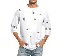 Chemise thermique pour homme Automne Hiver Chaud Tops Automne et Hiver Hommes Jeunes Mode T-shirt Sportif Imprimé Étoiles Haut pour Maison Intérieur Extérieur Halloween, blanc, 4XL