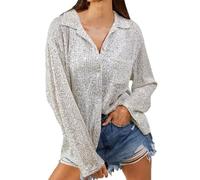 Chemise Top Pailletté pour Femmes Style Décontracté Haut Tops À Brillantes Sequin Sweatshirt Chemises Manches Longues Taille Froncée Vêtements De À Paillettes Fête Party Festive Outwear