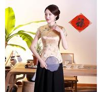 Chemise traditionnelle chinoise en satin pour femme - Chemisier élégant dragon phénix pour les loisirs et les fêtes (XXXXL doré)