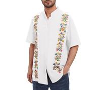 Chemise traditionnelle mexicaine Guayabera pour homme à manches courtes boutonnée brodée pour chemises Cinco De Mayo, blanc, Taille L