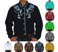 Chemise traditionnelle pour homme Western Cowboy - Chemise brodée fine à manches longues - Chemise occidentale - Chemise de cowboy - Chemise de mariage - Chemise vintage - Chemise western rétro -