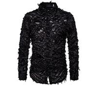 Chemise transparente à plumes blanches pour homme, coupe ajustée, en dentelle, costume de scène, pour homme, noir, XL