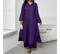 Chemise tressée à manches bouffantes, col chemise, poche, manches longues, grande taille, coordonné. Décontracté élégant pour le travail. Convient aux printemps, étés, automnes et hivers. 0XL,1XL,2XL,