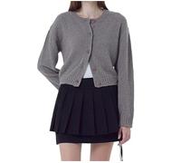 Chemise tricotée à Manches Longues et col Rond for Femme, Pull boutonné de Couleur Unie, Cardigan tricoté for Femme(Gray,Large)
