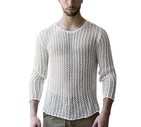 Chemise tricotée pour homme - Haut d'entraînement en maille tissée de couleur unie - Haut à manches longues pour l'extérieur, la gym, le sport, la vie quotidienne, blanc, XXL