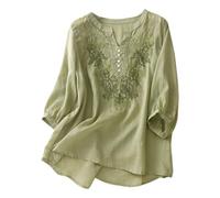 Chemise tunique en lin de style bohémien grande taille pour femme - Hauts amples boho paysans brodés de motifs floraux - Chemisiers indiens 2026 à volants sur le devant pour femmes âgées - Style