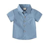 Chemise unie à manches courtes avec boutons pour et grande taille pour 2 à 8, multicolore en option nœud papillon de Noël, bleu, 2-3 ans