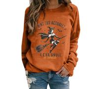 Chemise unie à manches longues pour femme - Chemisier ample - Sweatshirt d'Halloween pour femme - Pourquoi Yes Actually I Can Drive A Stick Witch - Jaune - Tendance - Décontracté - Col rond