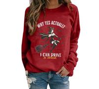 Chemise unie à manches longues pour femme - Chemisier ample - Sweatshirt d'Halloween pour femme - Pourquoi Yes Actually I Can Drive A Stick Witch - Jaune - Tendance - Décontracté - Col rond