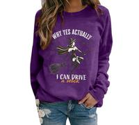 Chemise unie à manches longues pour femme - Chemisier ample - Sweatshirt d'Halloween pour femme - Pourquoi Yes Actually I Can Drive A Stick Witch - Jaune - Tendance - Décontracté - Col rond