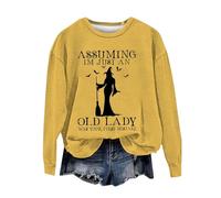 Chemise unie à manches longues pour femme, coupe droite, sweatshirt d'Halloween pour femme Assuming I Am Just an Old Lady was Your First Mistake Halloween décontracté col rond vêtements longs pour la