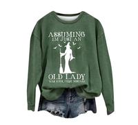 Chemise unie à manches longues pour femme, coupe droite, sweatshirt d'Halloween pour femme Assuming I Am Just an Old Lady was Your First Mistake Halloween décontracté col rond vêtements longs pour la