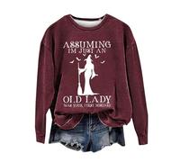 Chemise unie à manches longues pour femme, coupe droite, sweatshirt d'Halloween pour femme Assuming I Am Just an Old Lady was Your First Mistake Halloween décontracté col rond vêtements longs pour la
